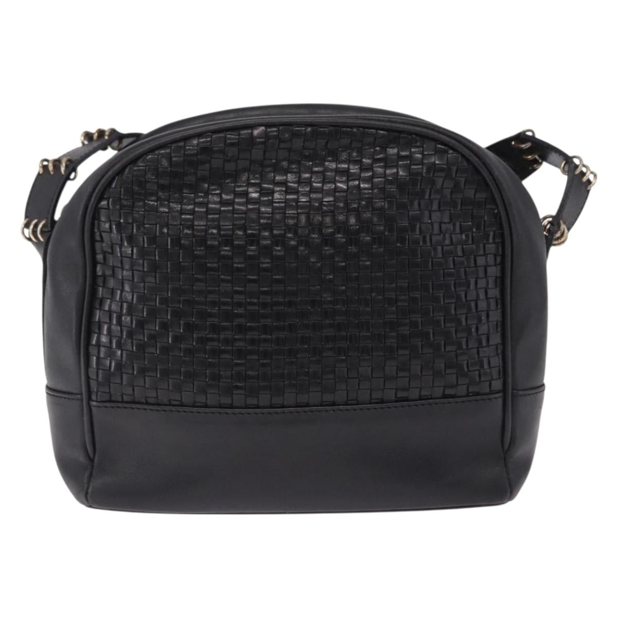 BALLY Shoulder Bag Leather Black Gold Tone Auth 202169