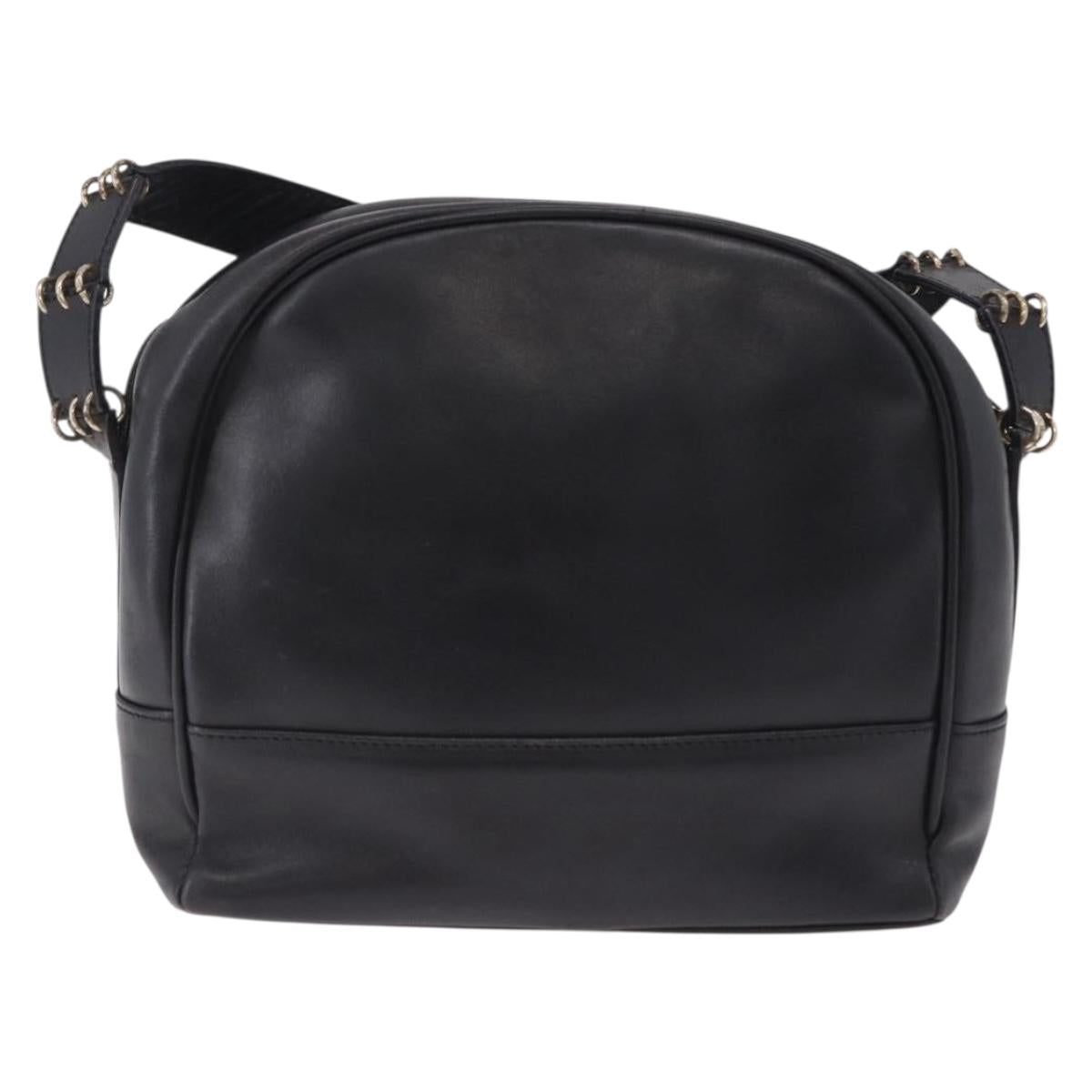 BALLY Shoulder Bag Leather Black Gold Tone Auth 202169