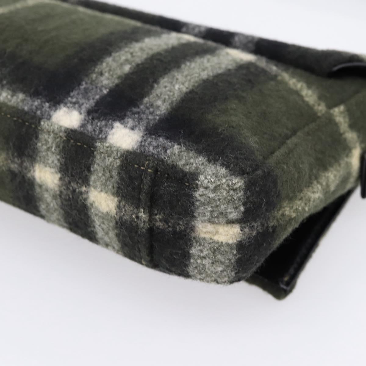 Burberrys Nova Check Shoulder Bag Wool Green Silver Auth 202175A