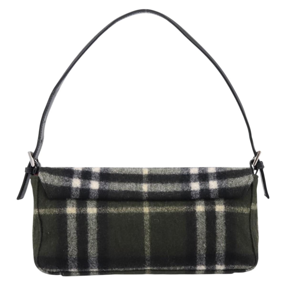 Burberrys Nova Check Shoulder Bag Wool Green Silver Auth 202175A
