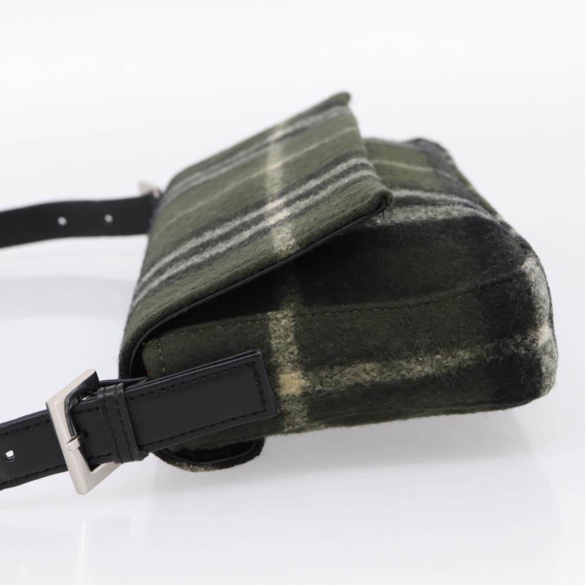 Burberrys Nova Check Shoulder Bag Wool Green Silver Auth 202175A