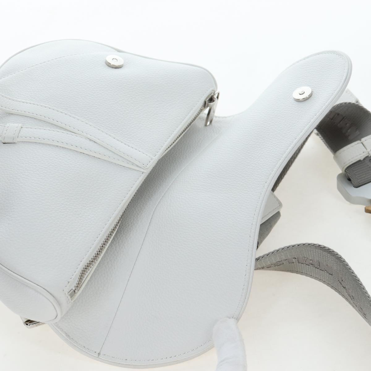 Christian Dior Saddle Shoulder Bag Leather White Silver Auth 202179V