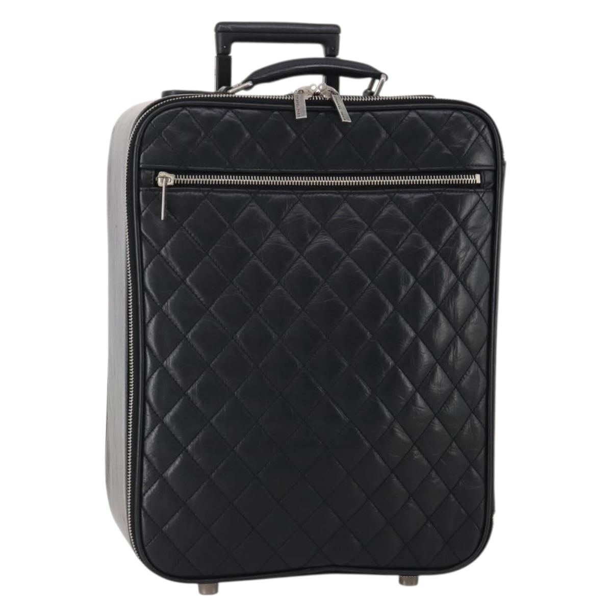 CHANEL Matelasse Suitcase Leather Black Silver CC Auth 202184