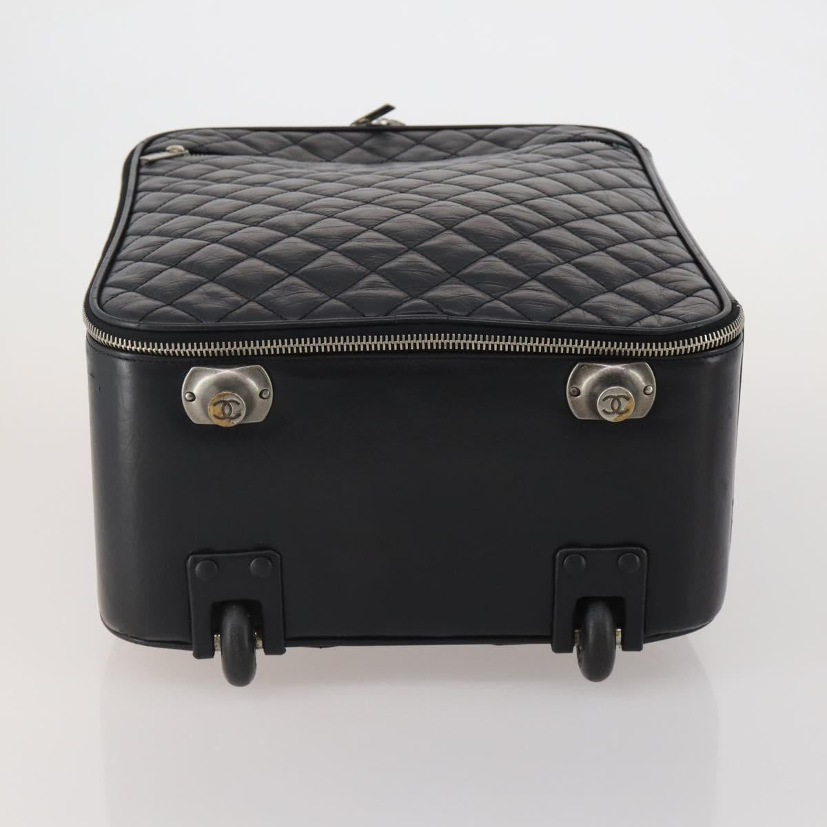 CHANEL Matelasse Suitcase Leather Black Silver CC Auth 202184