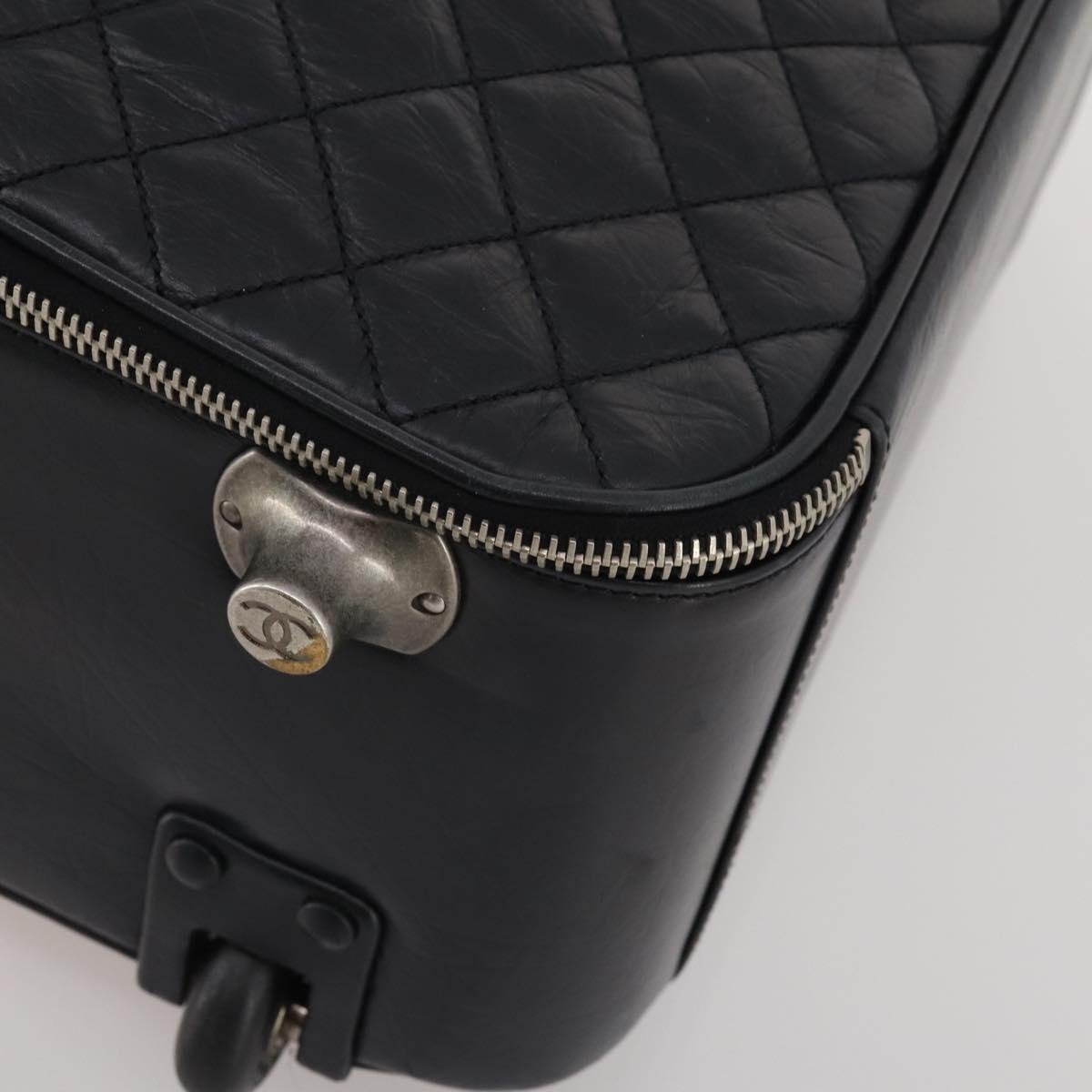 CHANEL Matelasse Suitcase Leather Black Silver CC Auth 202184