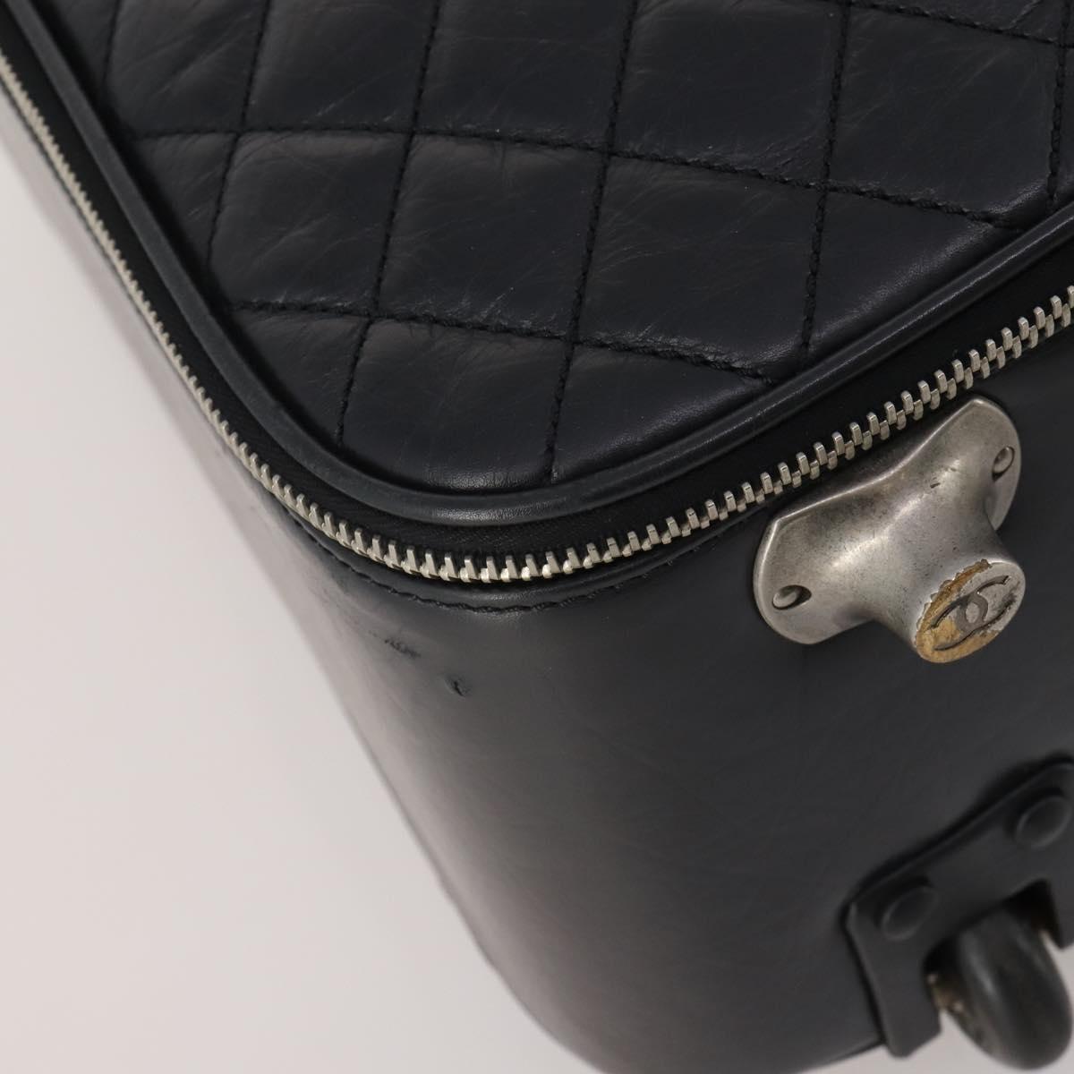 CHANEL Matelasse Suitcase Leather Black Silver CC Auth 202184