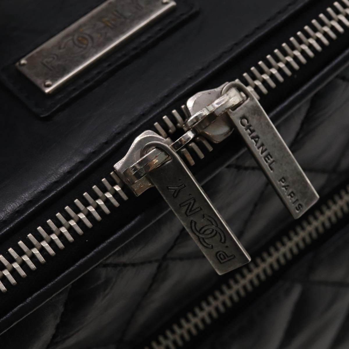 CHANEL Matelasse Suitcase Leather Black Silver CC Auth 202184