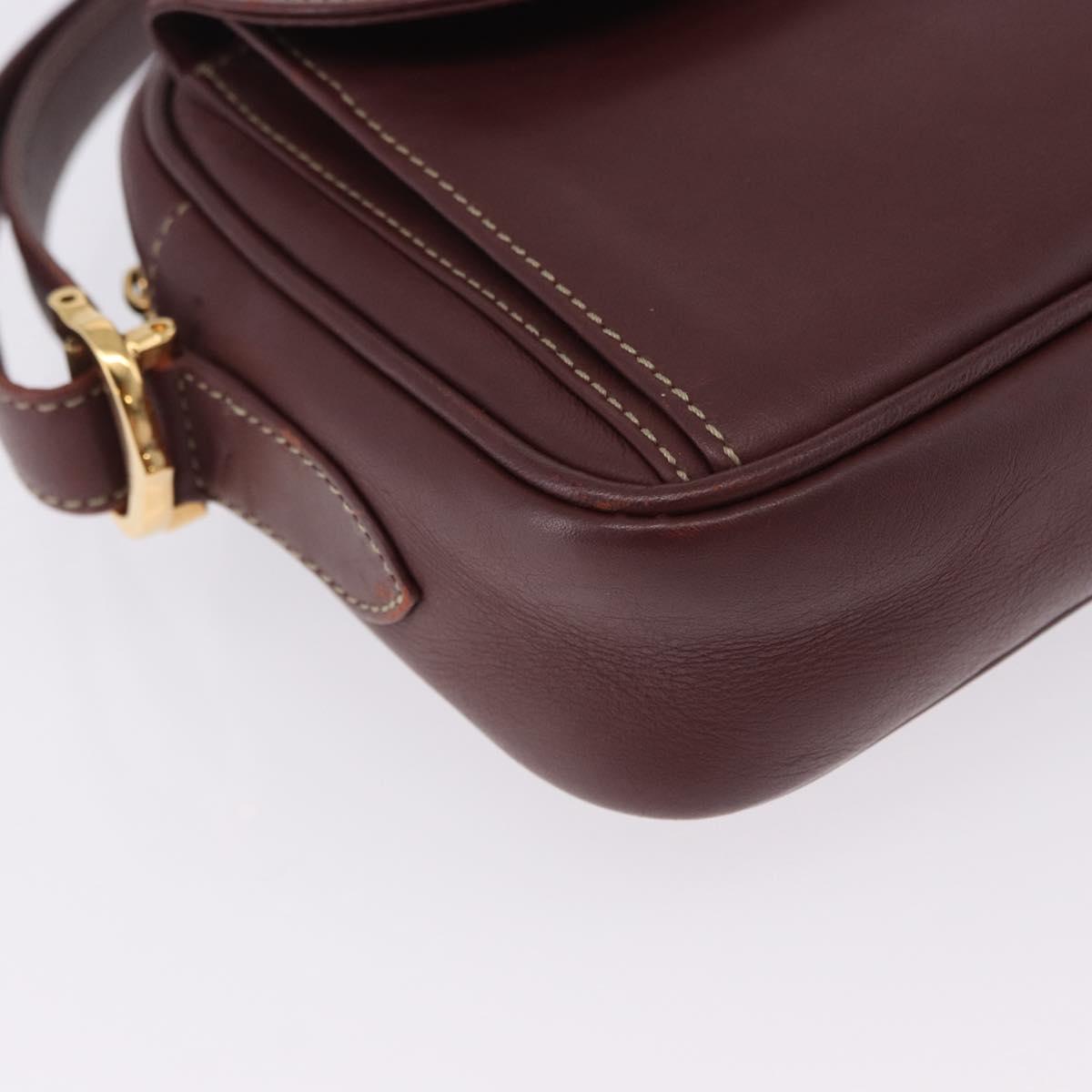 CARTIER Must Line Shoulder Bag Leather Bordeaux Gold Tone Auth 202185V