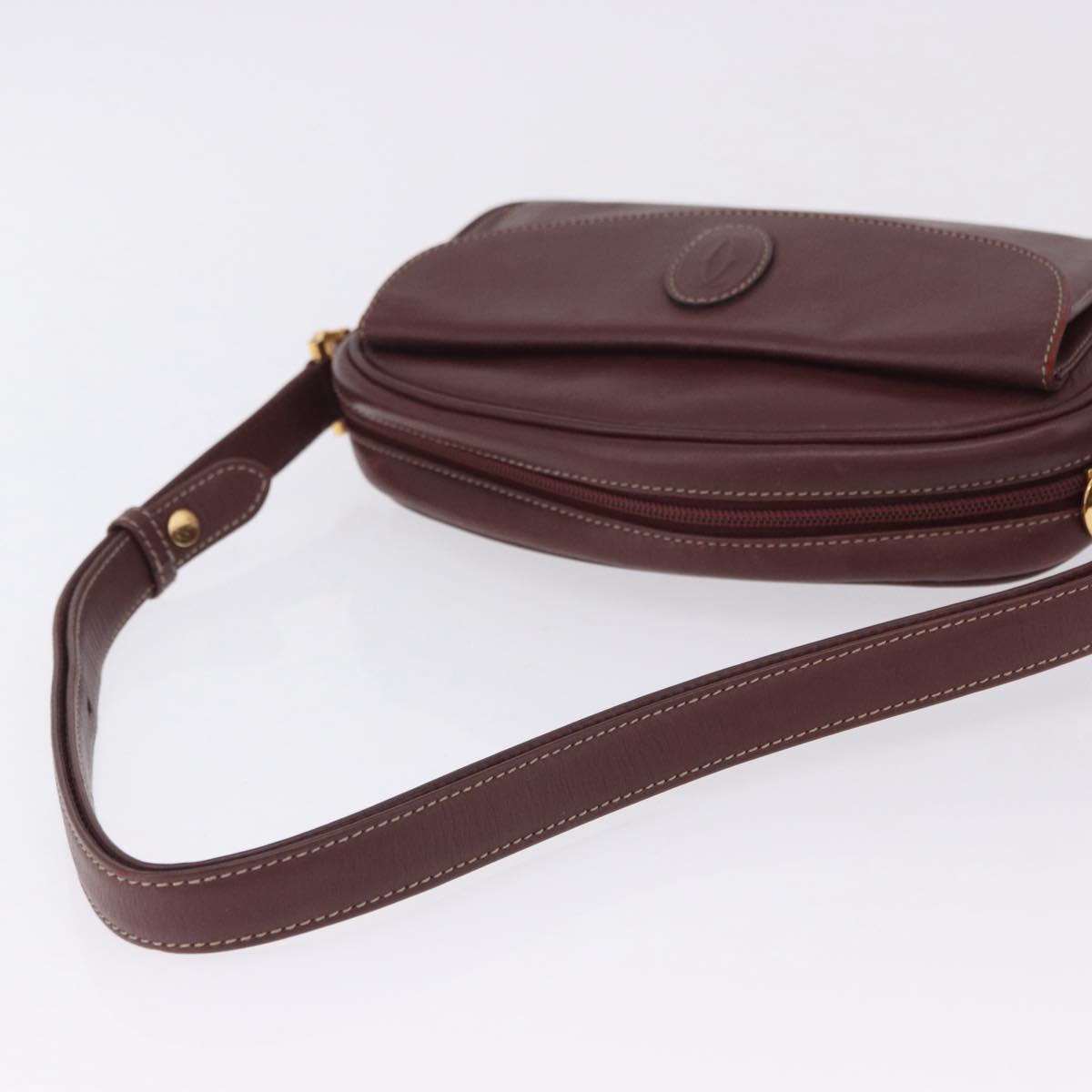 CARTIER Must Line Shoulder Bag Leather Bordeaux Gold Tone Auth 202185V