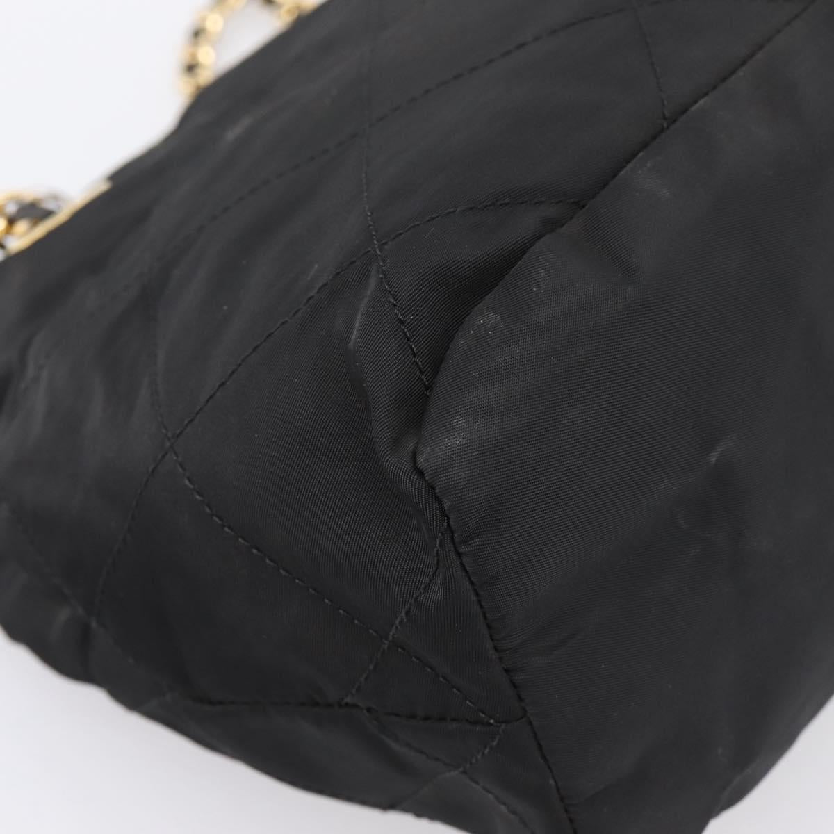 PRADA Chain Shoulder Bag Nylon Black Gold Tone Auth 202186A