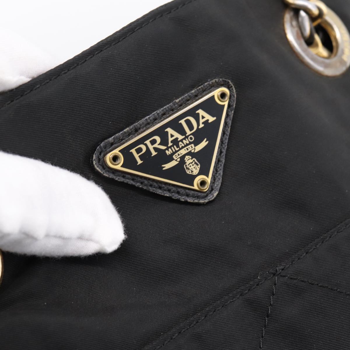 PRADA Chain Shoulder Bag Nylon Black Gold Tone Auth 202186A