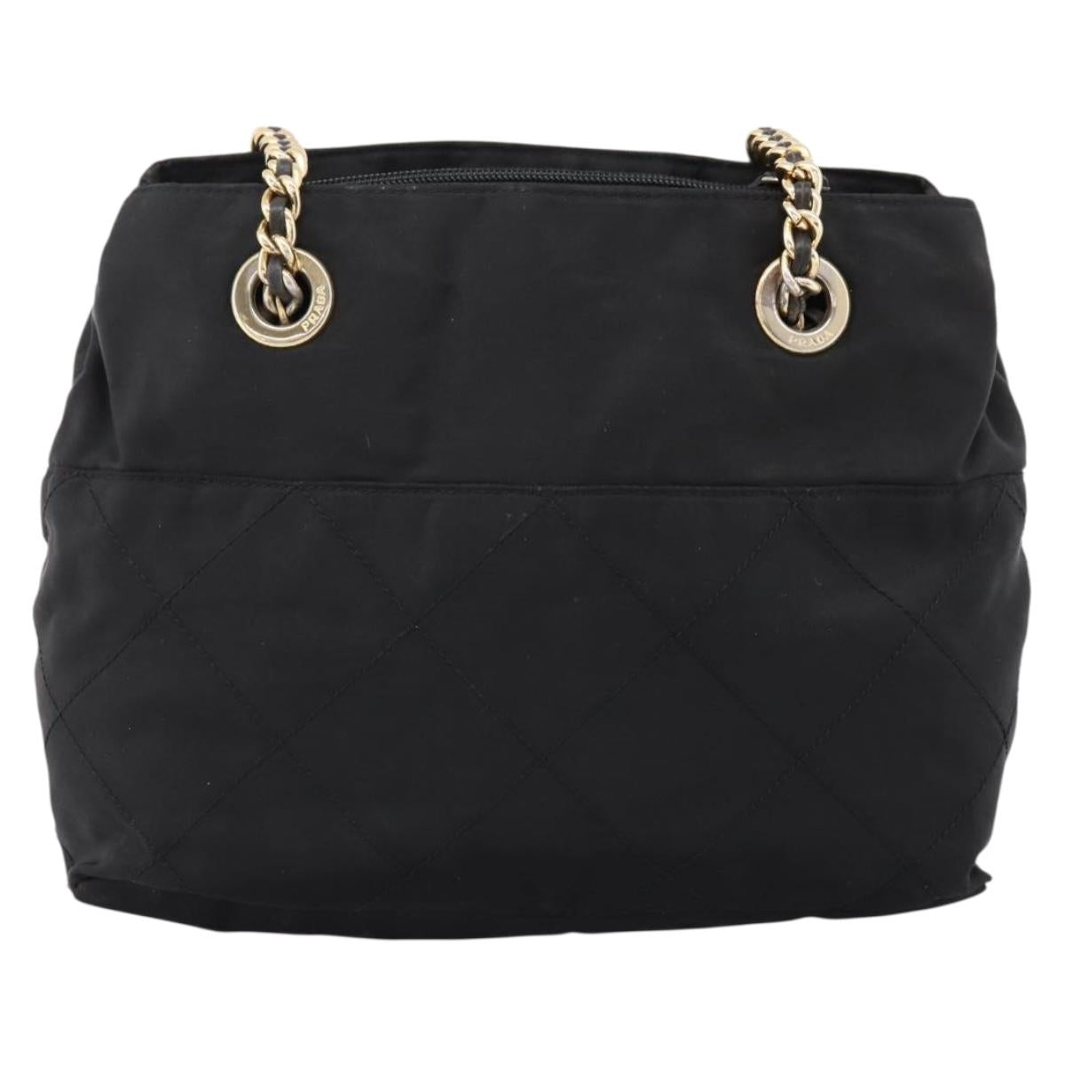 PRADA Chain Shoulder Bag Nylon Black Gold Tone Auth 202186A