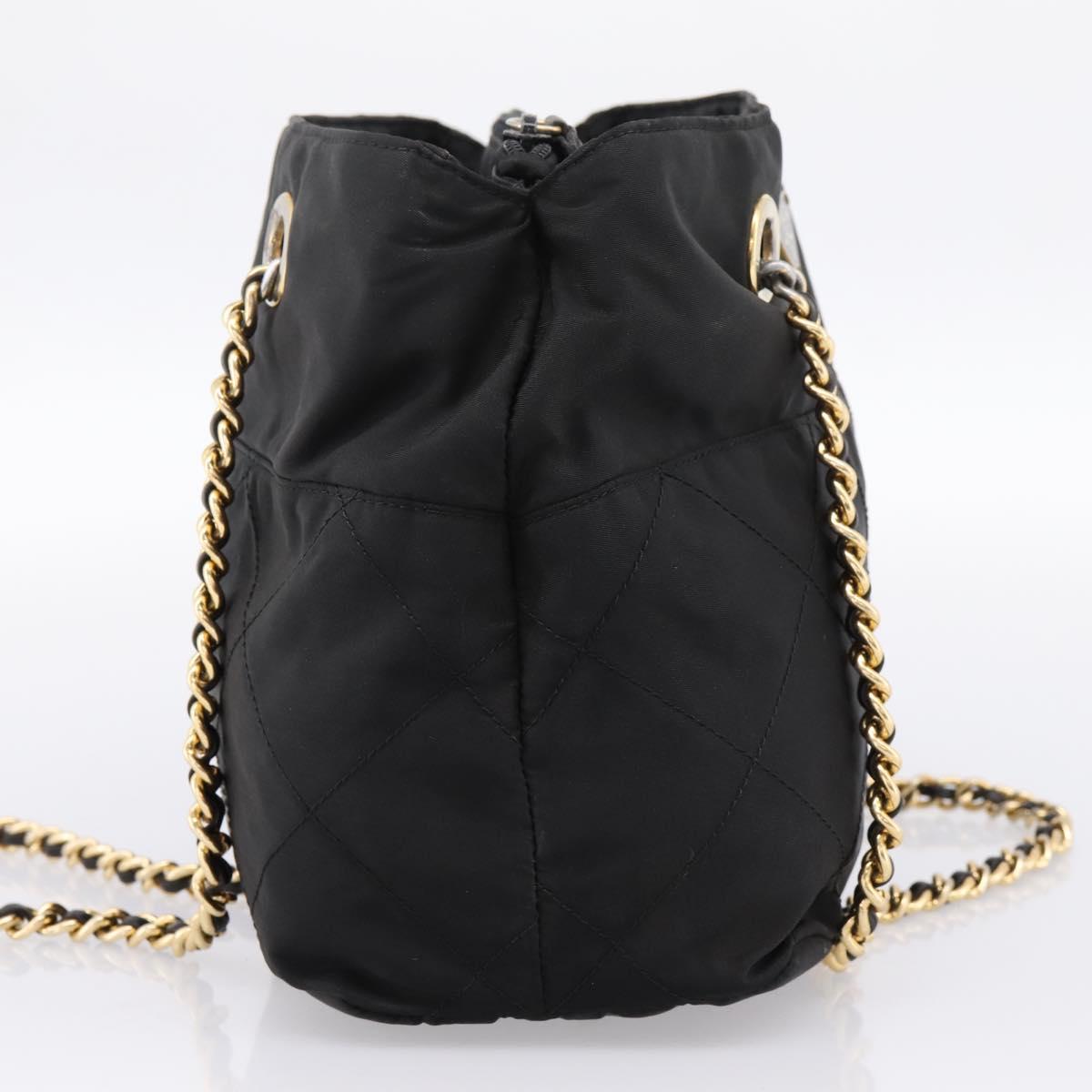 PRADA Chain Shoulder Bag Nylon Black Gold Tone Auth 202186A
