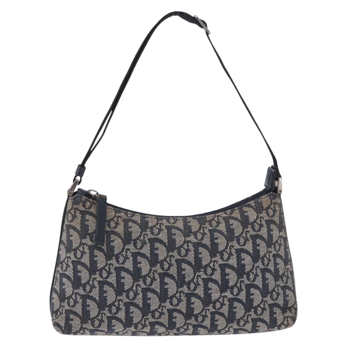 Christian Dior Trotter Canvas Accessory Pouch Navy Silver Auth 202199A