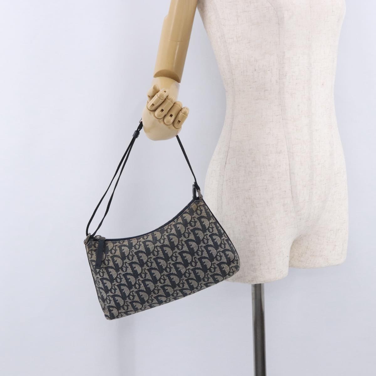 Christian Dior Trotter Canvas Accessory Pouch Navy Silver Auth 202199A