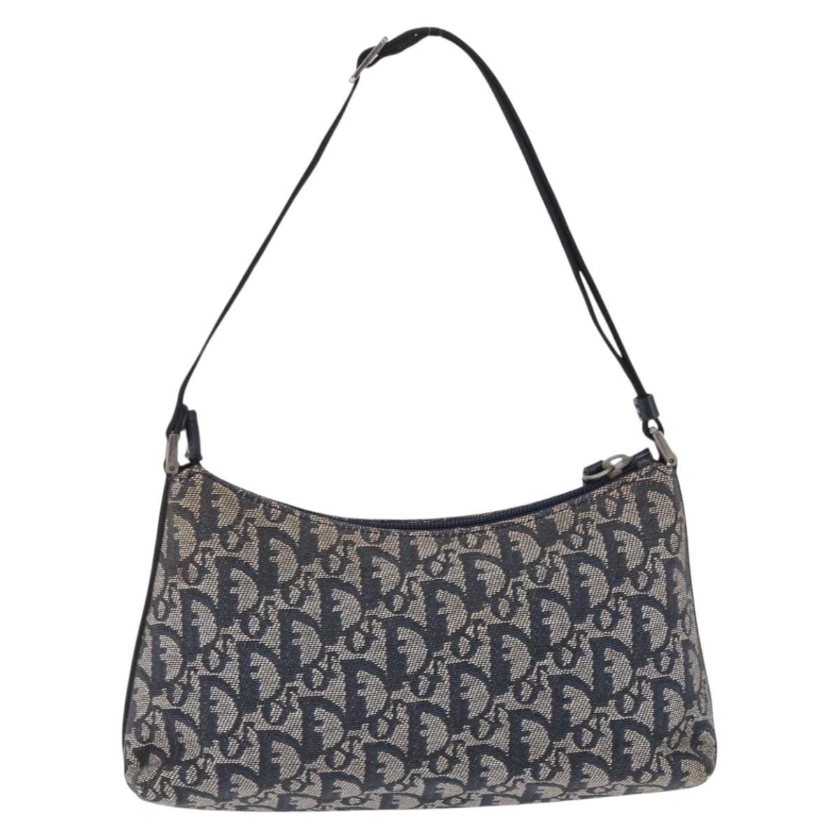 Christian Dior Trotter Canvas Accessory Pouch Navy Silver Auth 202199A