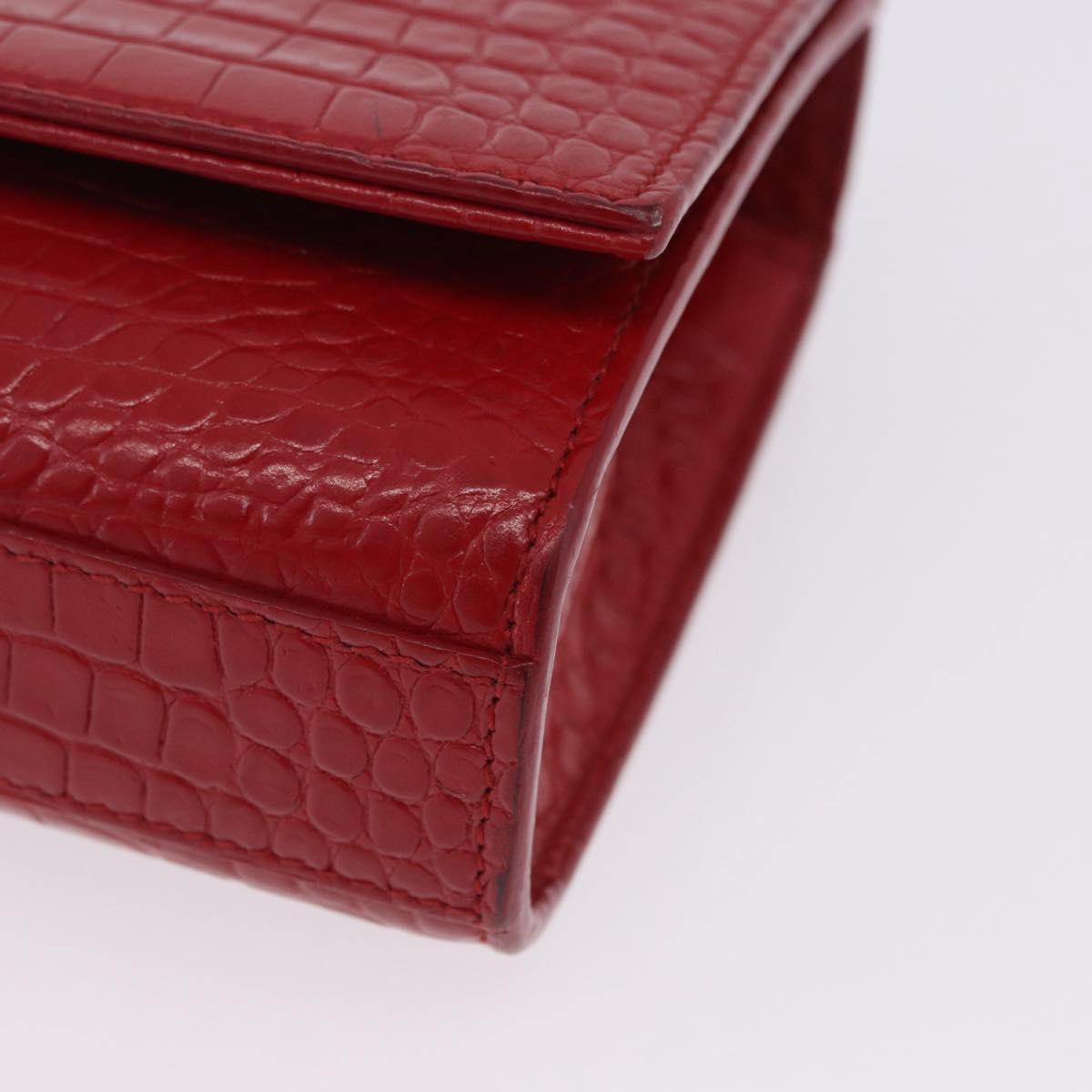 SAINT LAURENT Chain Kate Shoulder Bag Leather Red Silver Auth 202203V