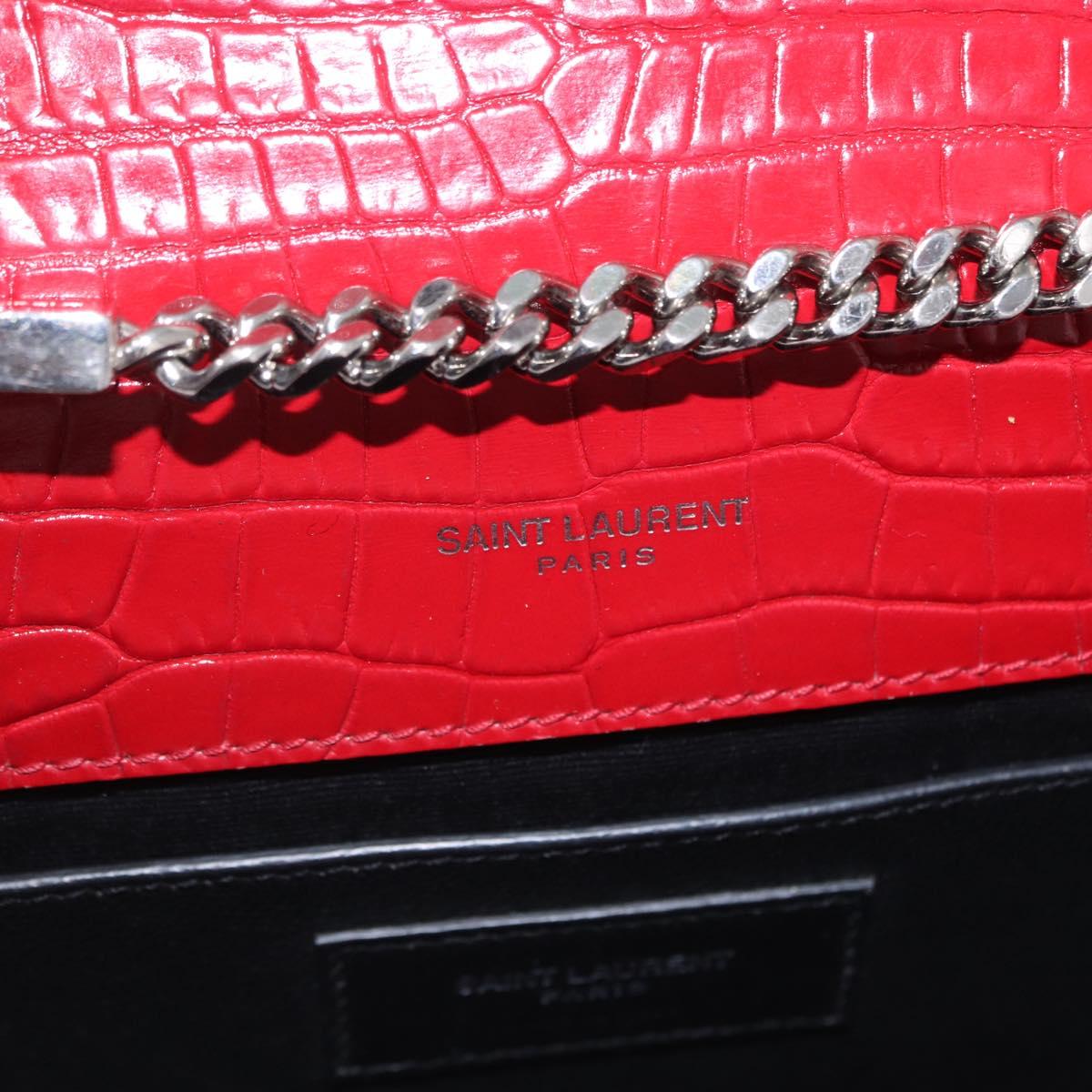 SAINT LAURENT Chain Kate Shoulder Bag Leather Red Silver Auth 202203V