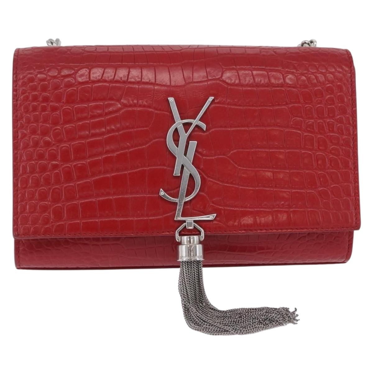 SAINT LAURENT Chain Kate Shoulder Bag Leather Red Silver Auth 202203V