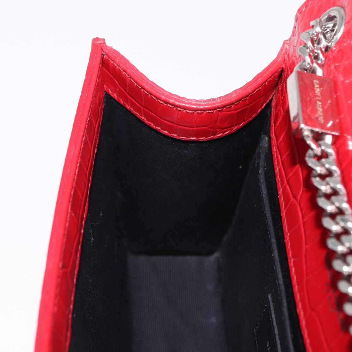 SAINT LAURENT Chain Kate Shoulder Bag Leather Red Silver Auth 202203V