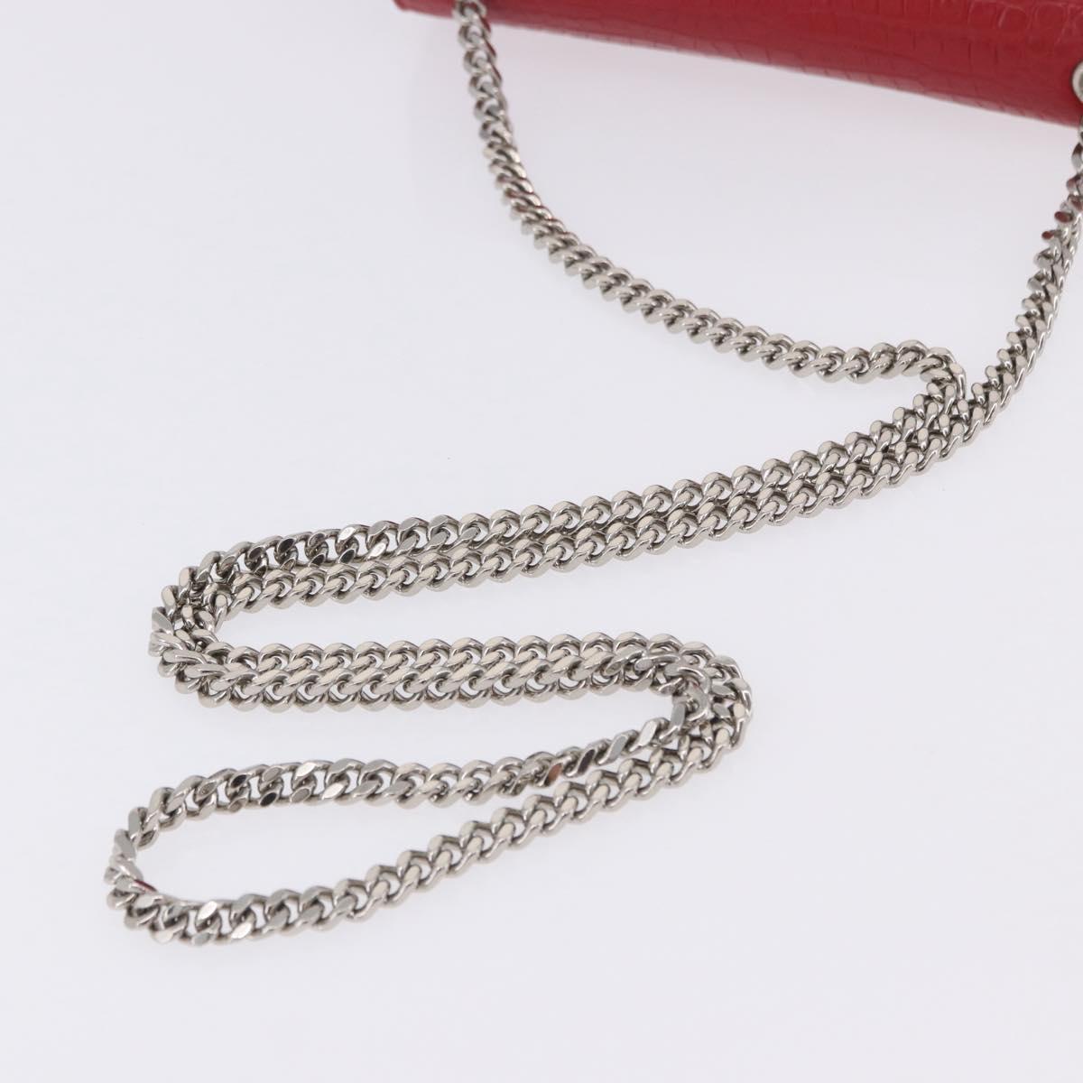 SAINT LAURENT Chain Kate Shoulder Bag Leather Red Silver Auth 202203V