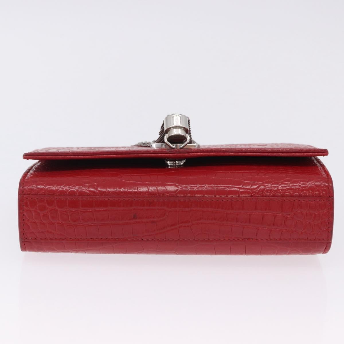 SAINT LAURENT Chain Kate Shoulder Bag Leather Red Silver Auth 202203V