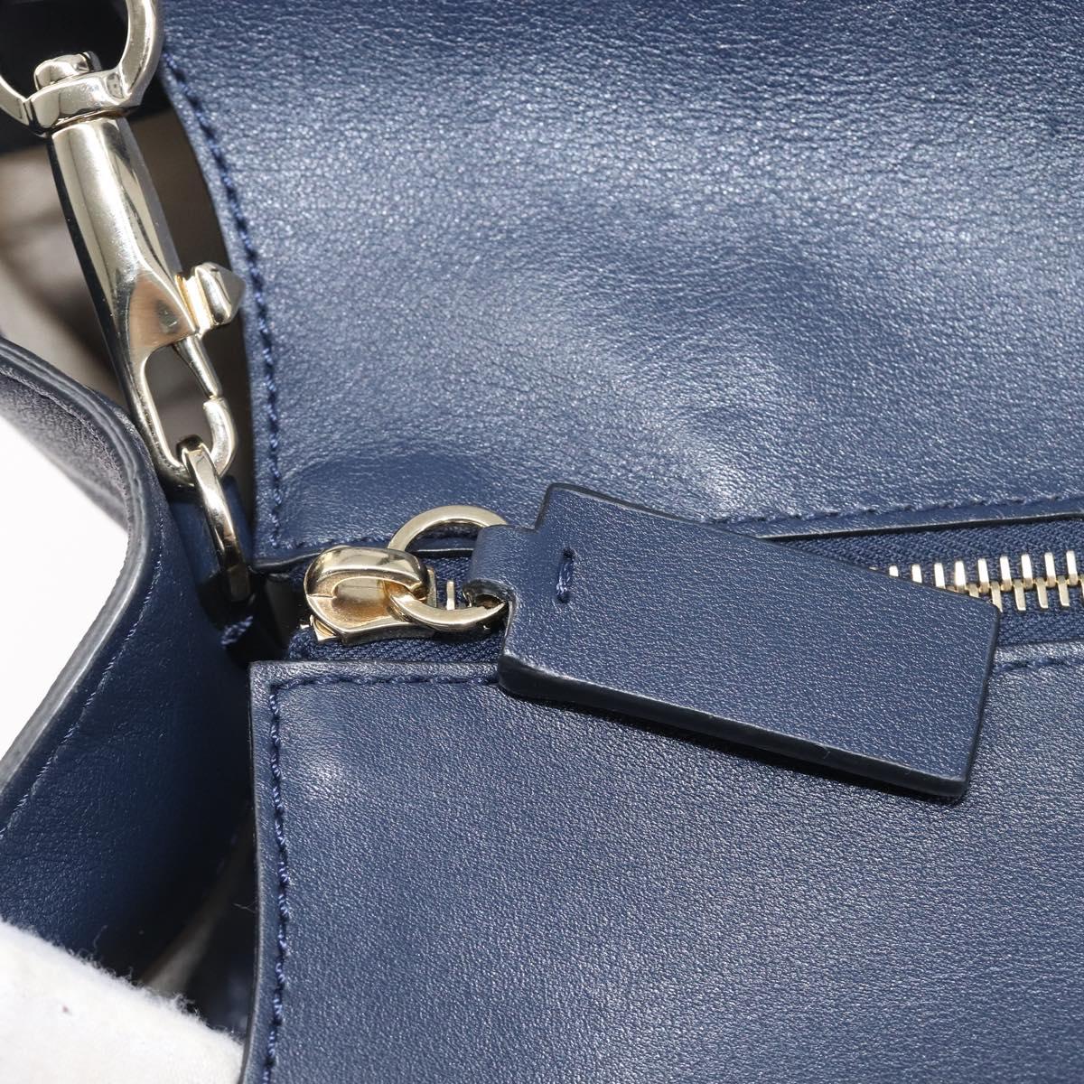 VALENTINO Hand Bag Leather 2way Navy Gold Auth 202206V