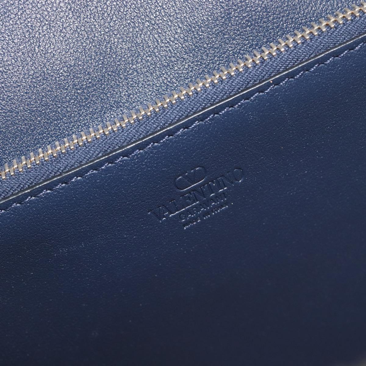 VALENTINO Hand Bag Leather 2way Navy Gold Auth 202206V