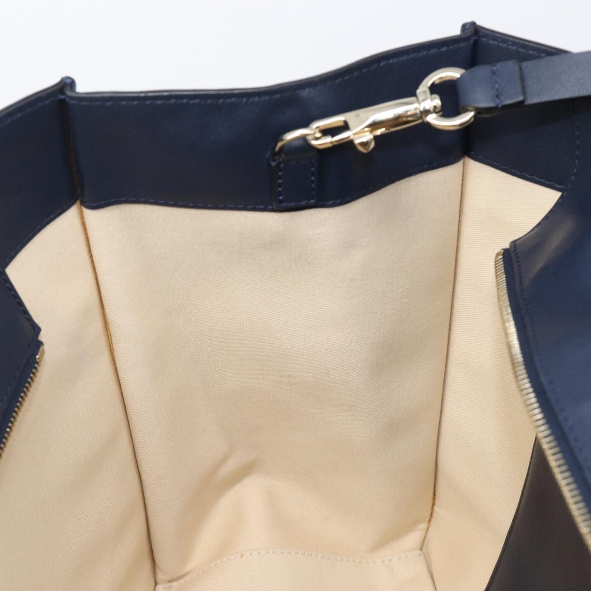 VALENTINO Hand Bag Leather 2way Navy Gold Auth 202206V