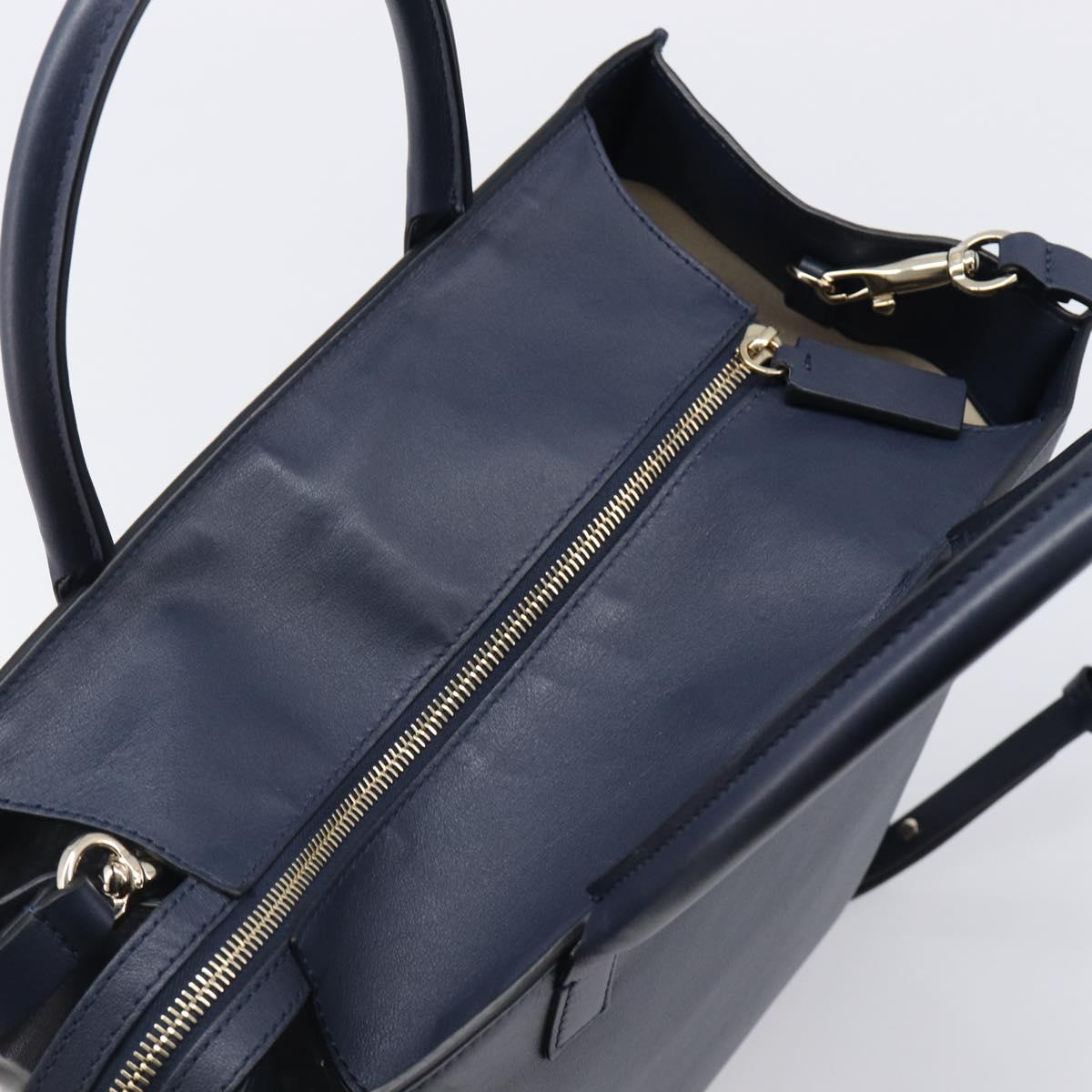 VALENTINO Hand Bag Leather 2way Navy Gold Auth 202206V