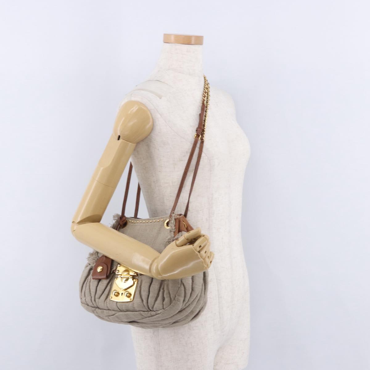 Miu Miu Matelasse Chain Shoulder Bag Canvas Beige Gold Auth 202216V
