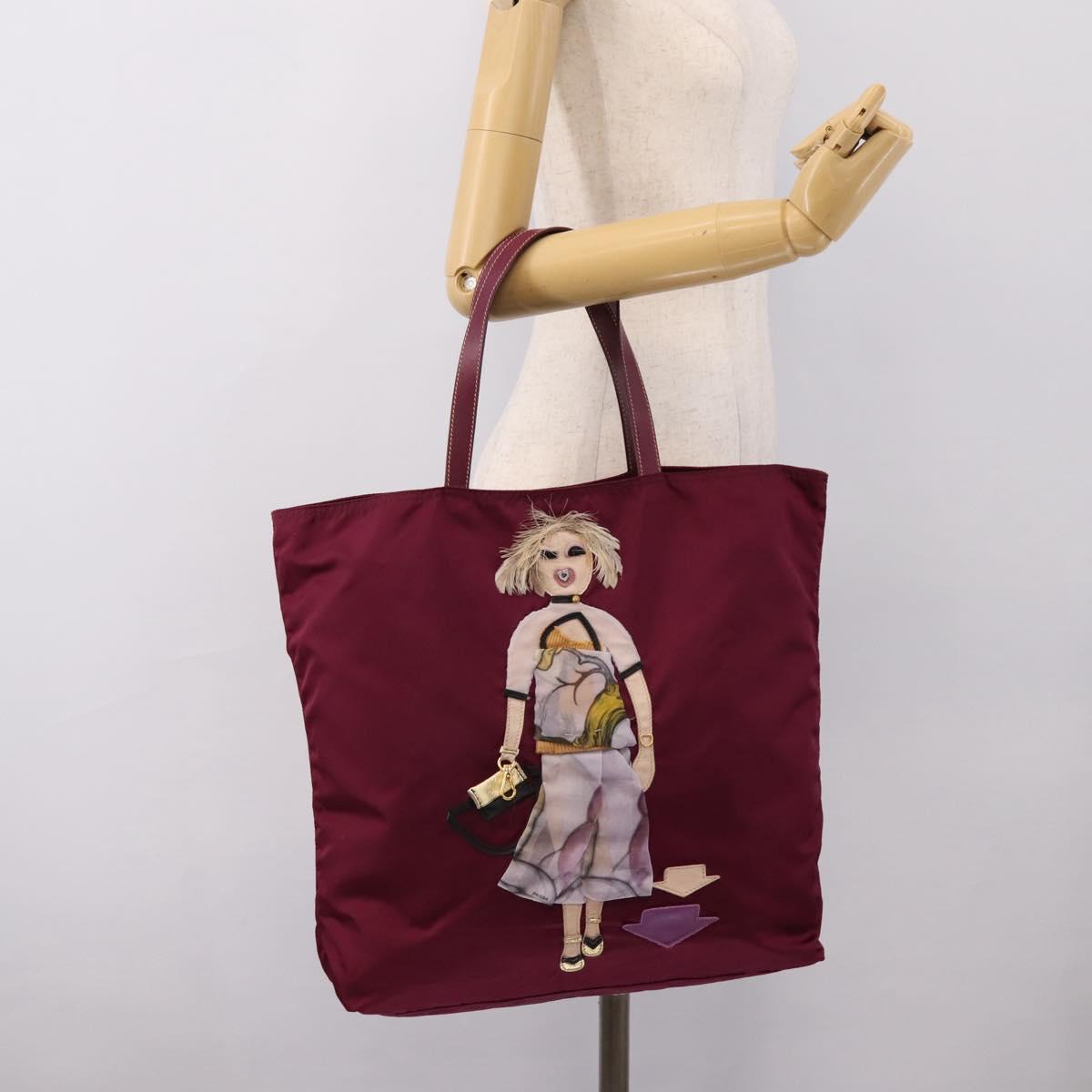 PRADA Tote Bag Nylon Purple Gold Tone Auth 202217A