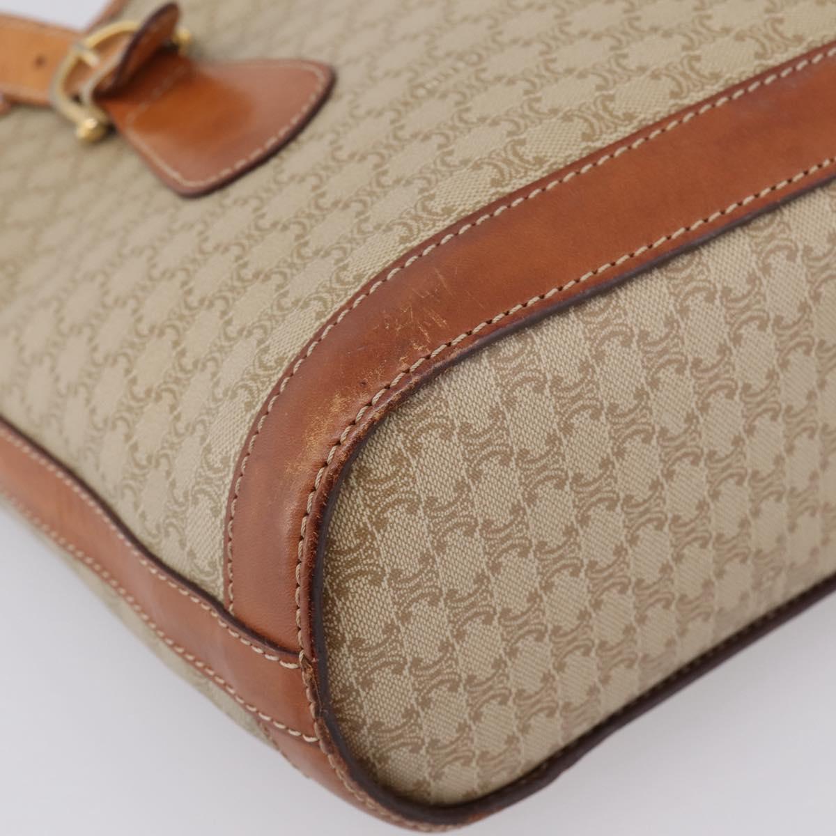 CELINE Macadam Tote Bag PVC Leather Beige Gold Tone Auth 202219