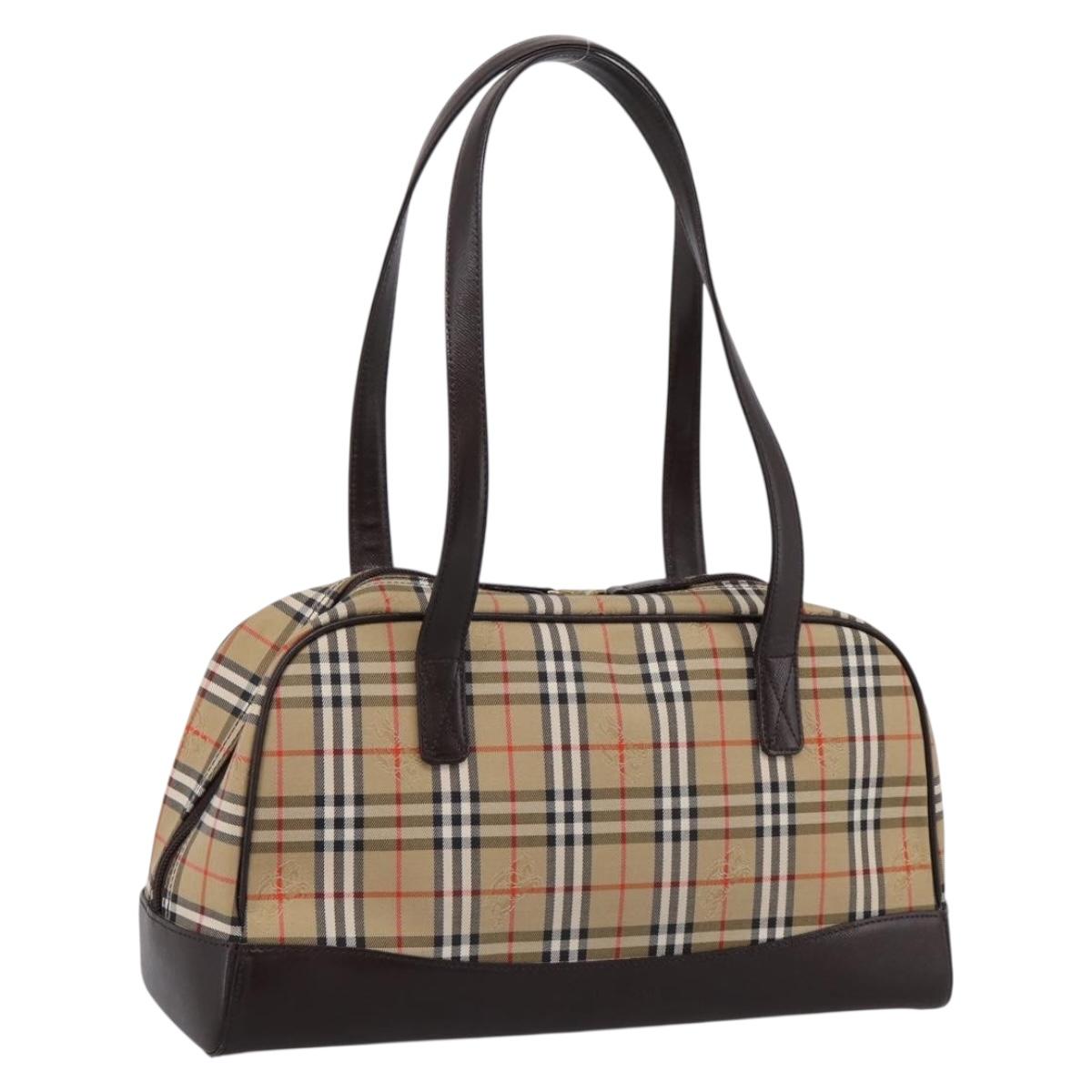 BURBERRY Nova Check Shoulder Bag Canvas Beige Gold Tone Auth 202220A