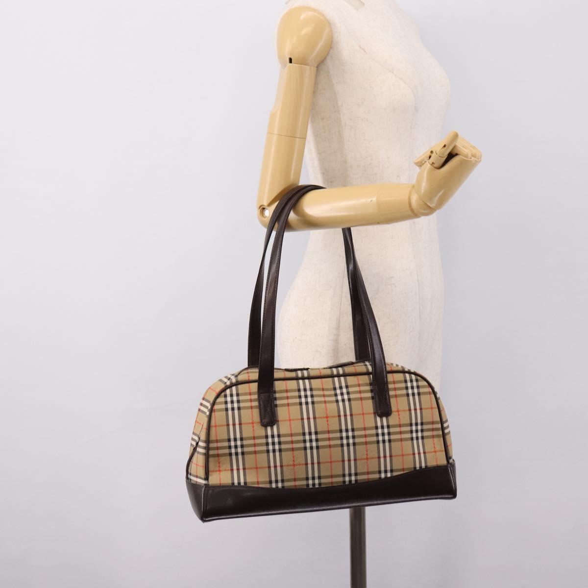 BURBERRY Nova Check Shoulder Bag Canvas Beige Gold Tone Auth 202220A