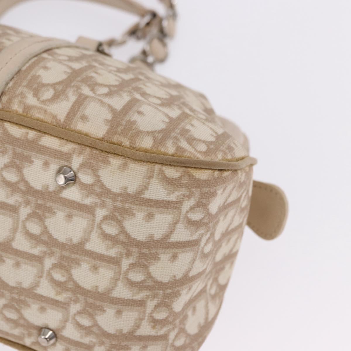 Christian Dior Romantic Chain Shoulder Bag PVC Leather Beige Silver Auth 202221A