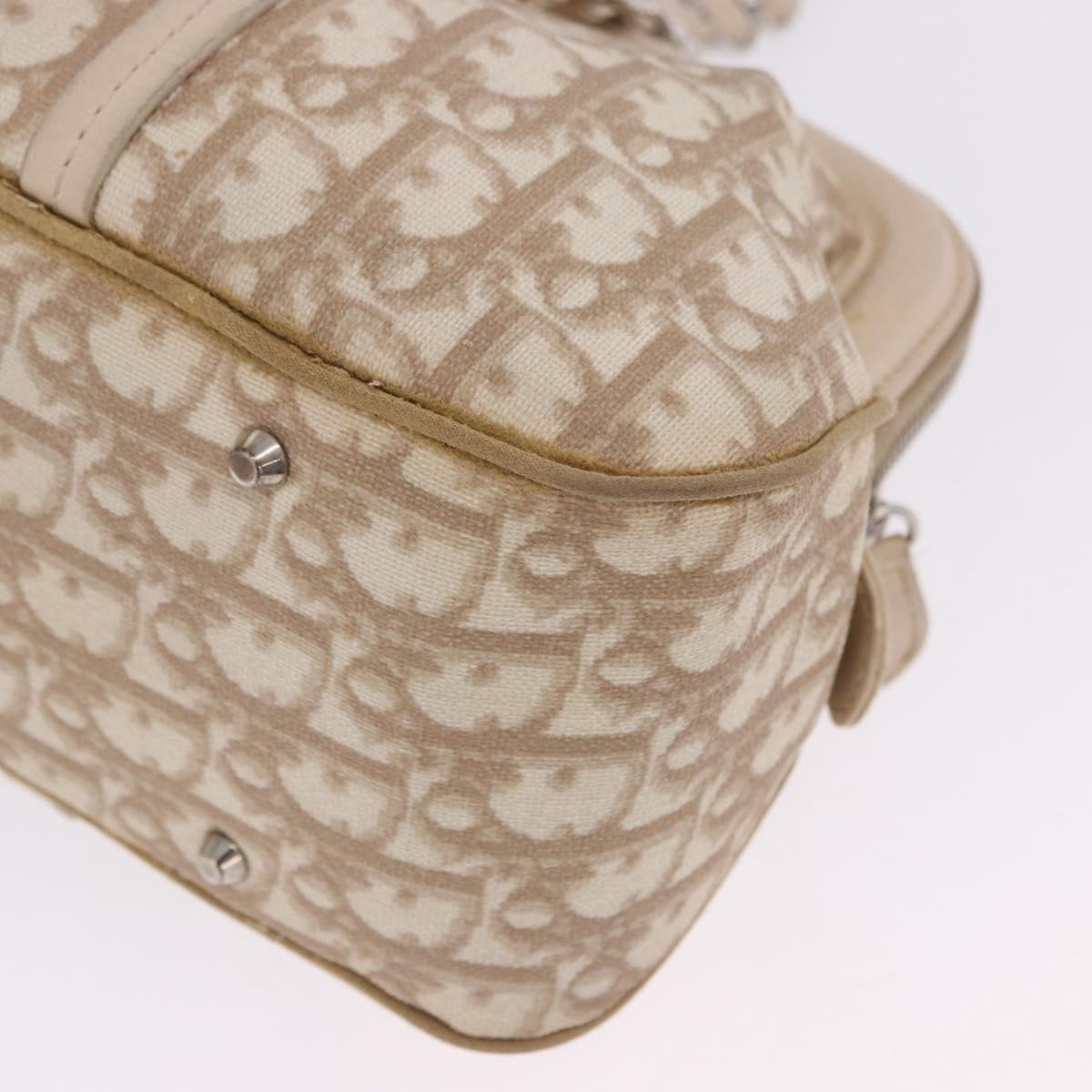 Christian Dior Romantic Chain Shoulder Bag PVC Leather Beige Silver Auth 202221A