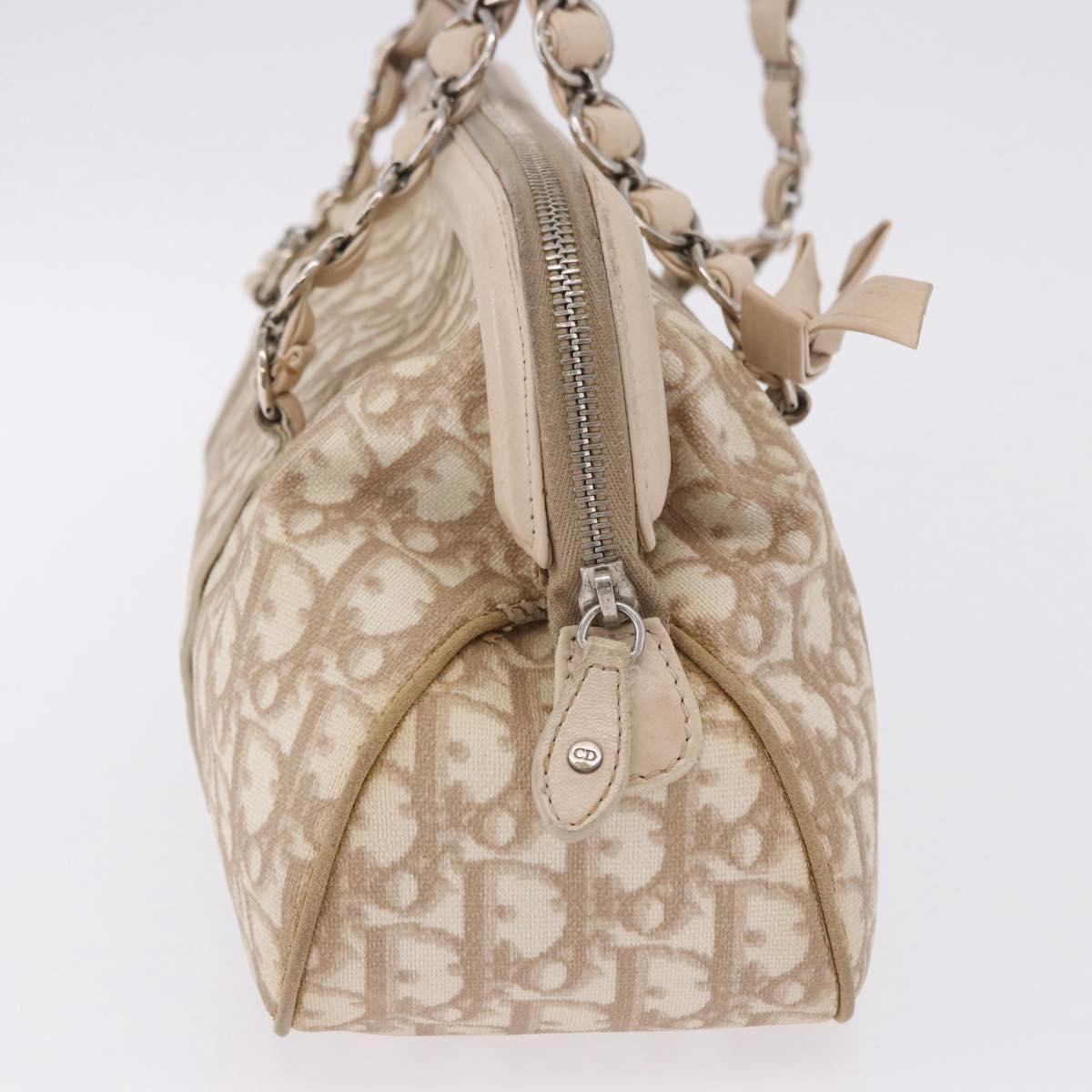 Christian Dior Romantic Chain Shoulder Bag PVC Leather Beige Silver Auth 202221A