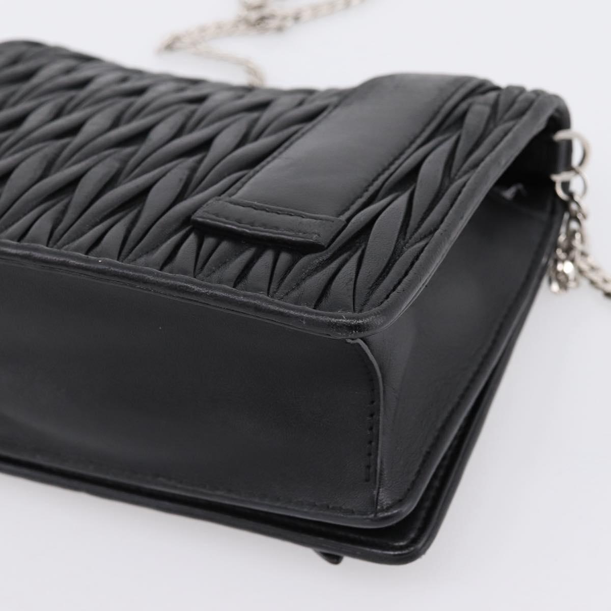 Miu Miu Matelasse Chain Shoulder Bag Leather Black Silver Auth 202224A