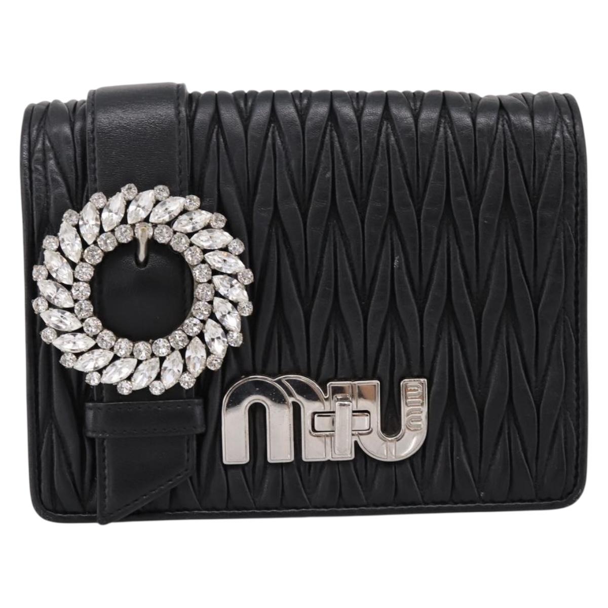 Miu Miu Matelasse Chain Shoulder Bag Leather Black Silver Auth 202224A