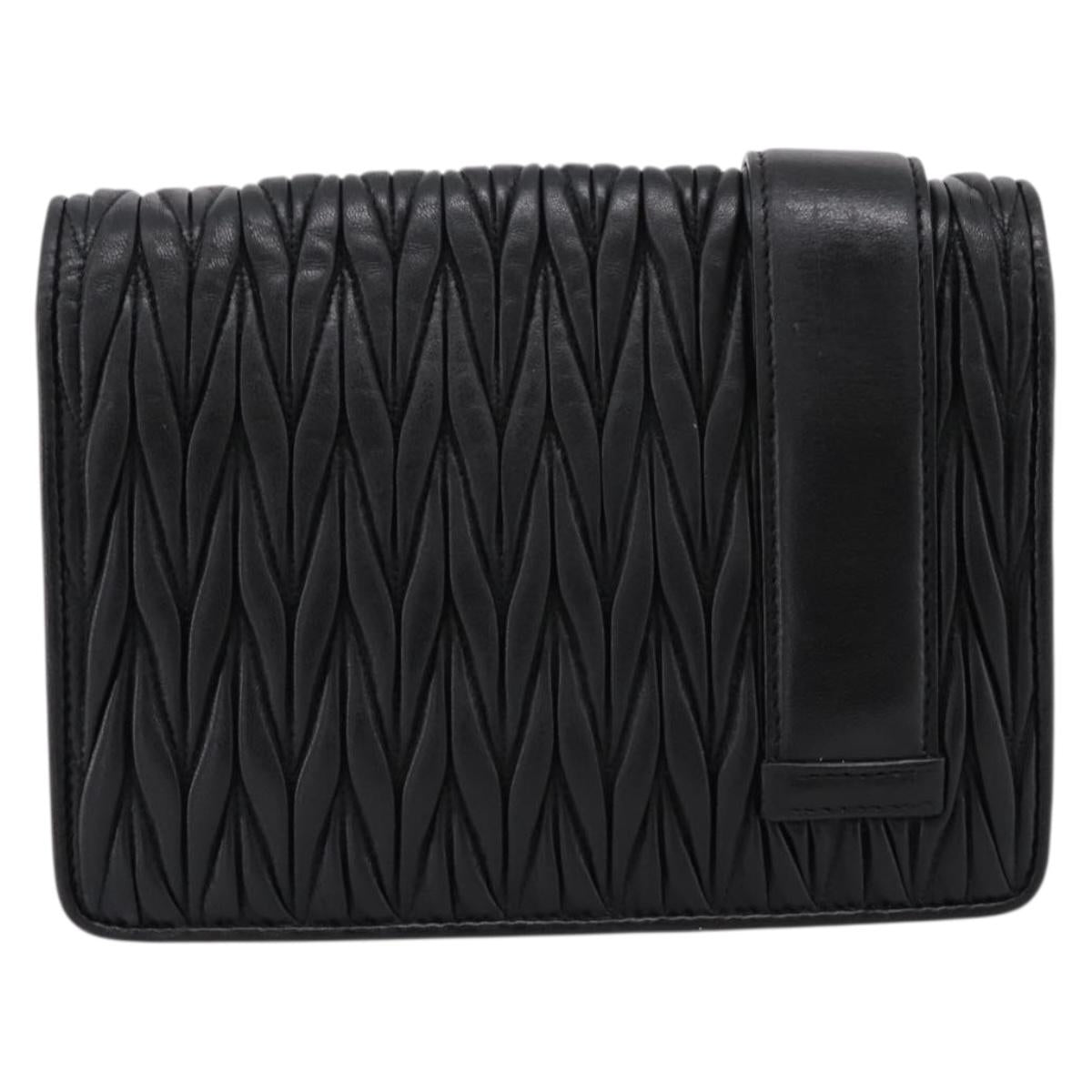 Miu Miu Matelasse Chain Shoulder Bag Leather Black Silver Auth 202224A
