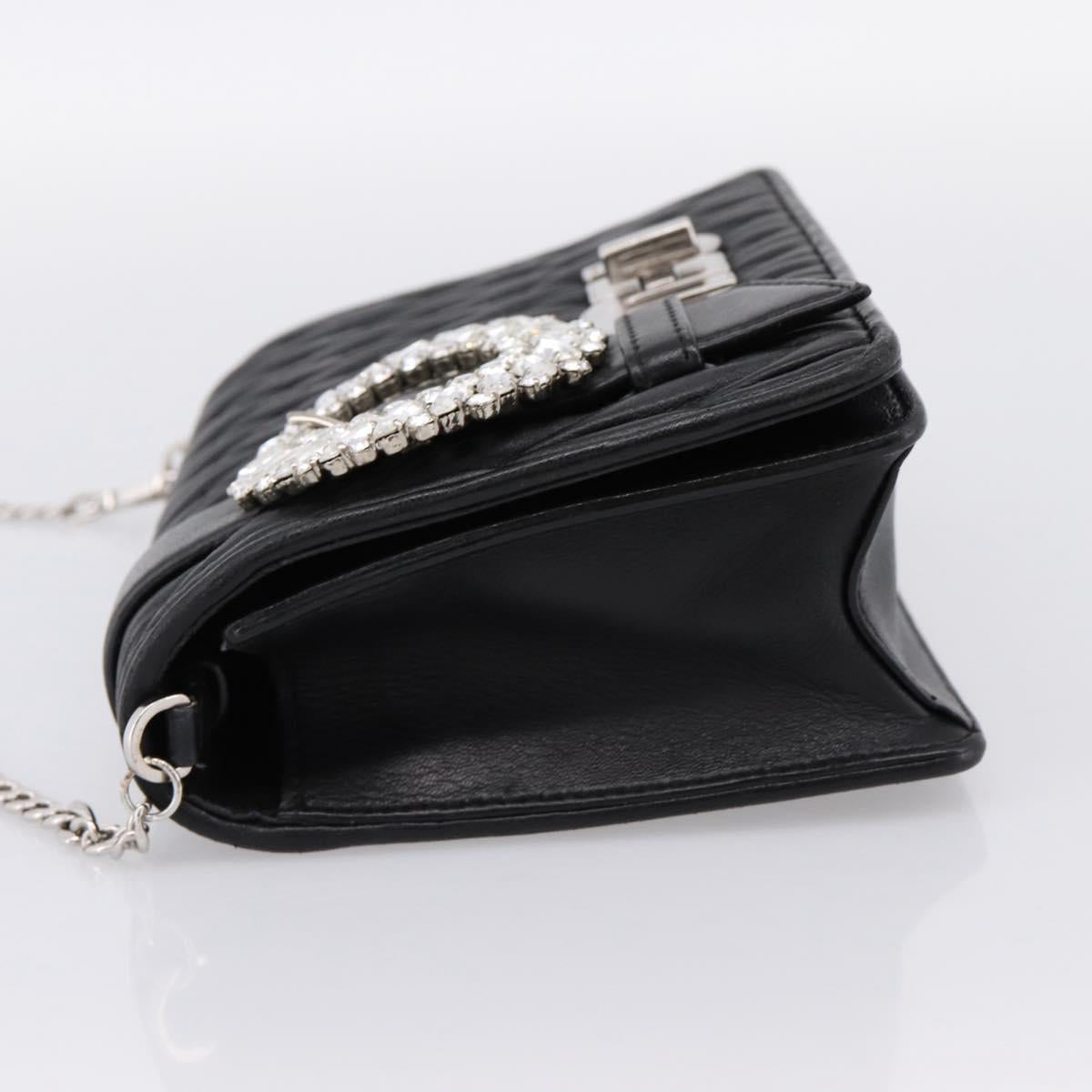 Miu Miu Matelasse Chain Shoulder Bag Leather Black Silver Auth 202224A