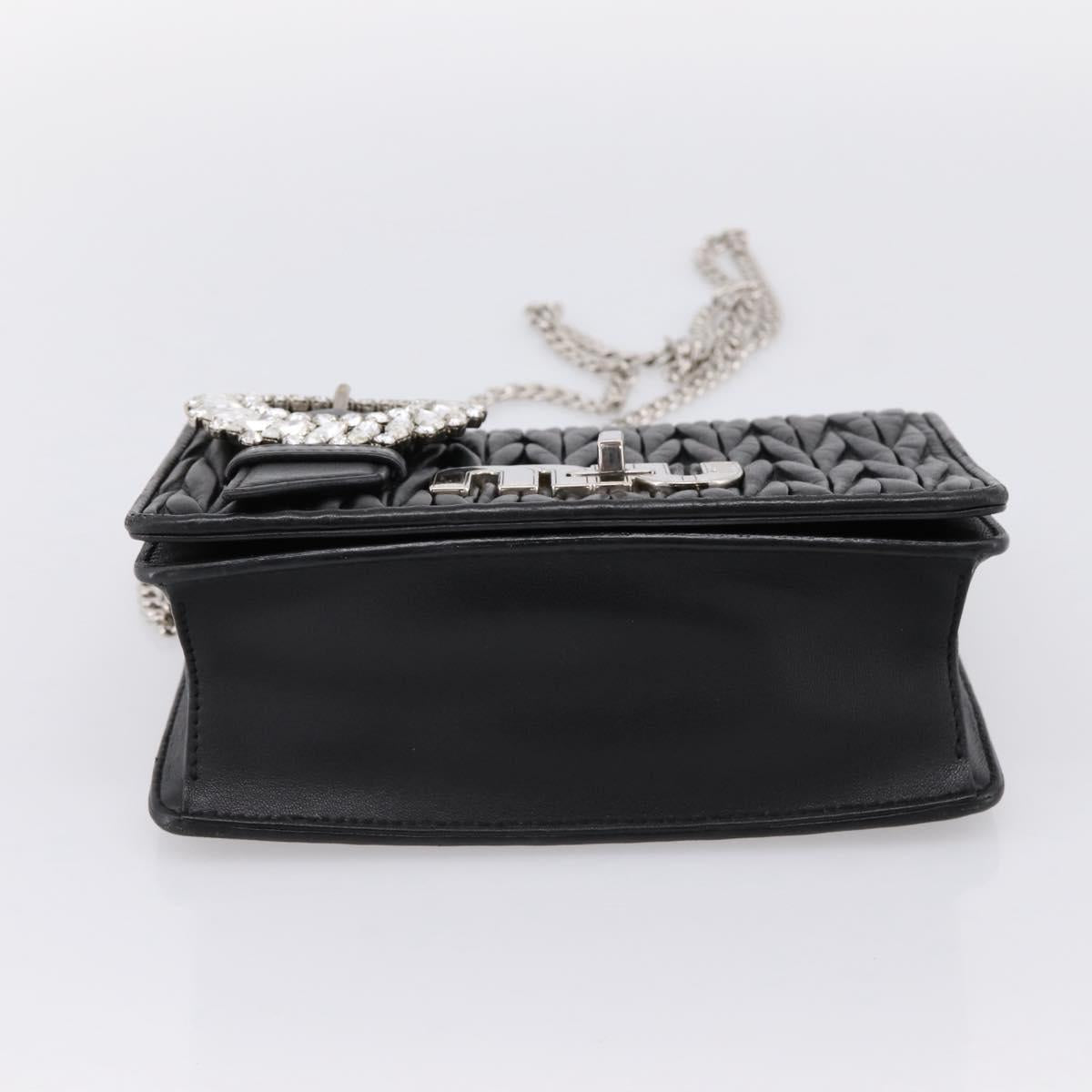 Miu Miu Matelasse Chain Shoulder Bag Leather Black Silver Auth 202224A
