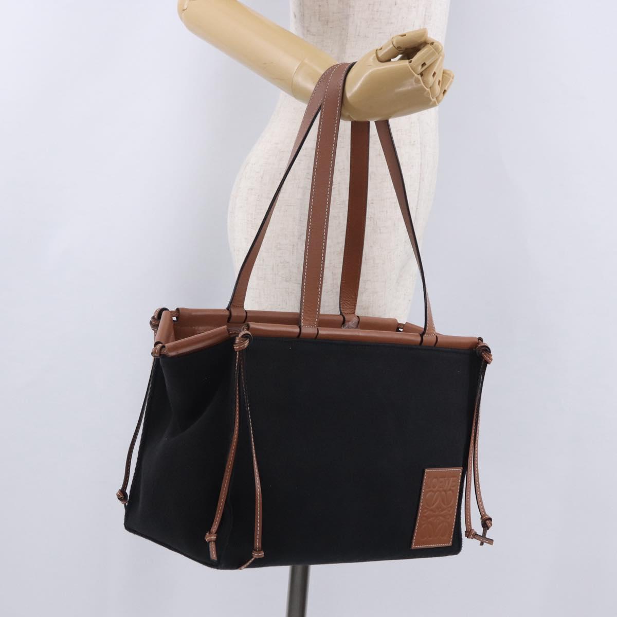 LOEWE Cushion Tote Bag Canvas Black Brown Auth 202225A