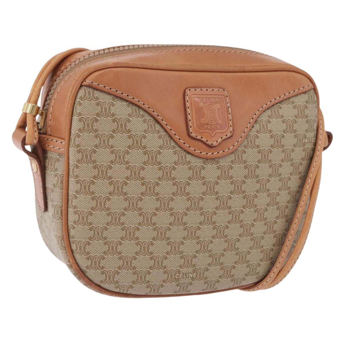 CELINE Macadam Shoulder Bag PVC Leather Beige Gold Tone Auth 202226