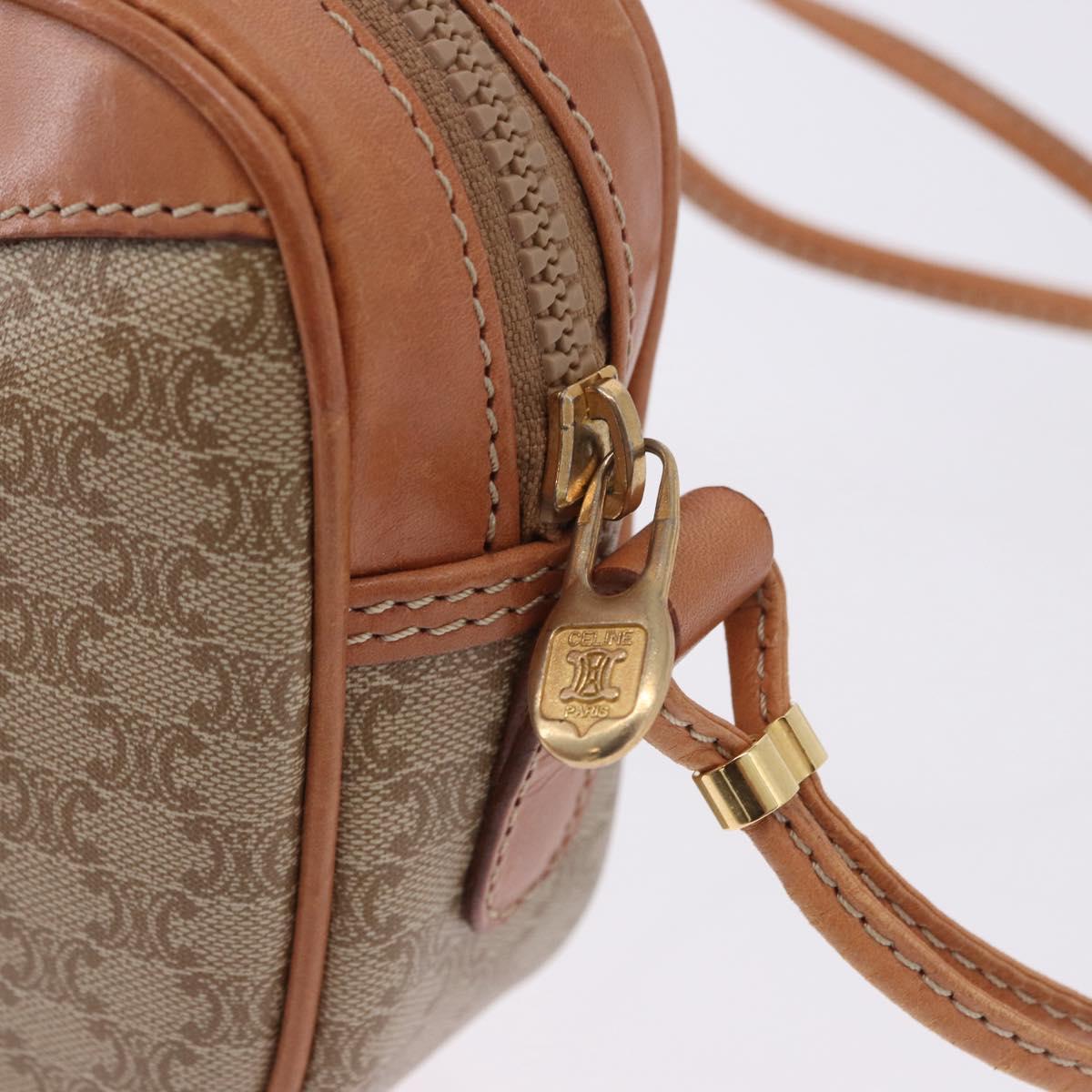 CELINE Macadam Shoulder Bag PVC Leather Beige Gold Tone Auth 202226