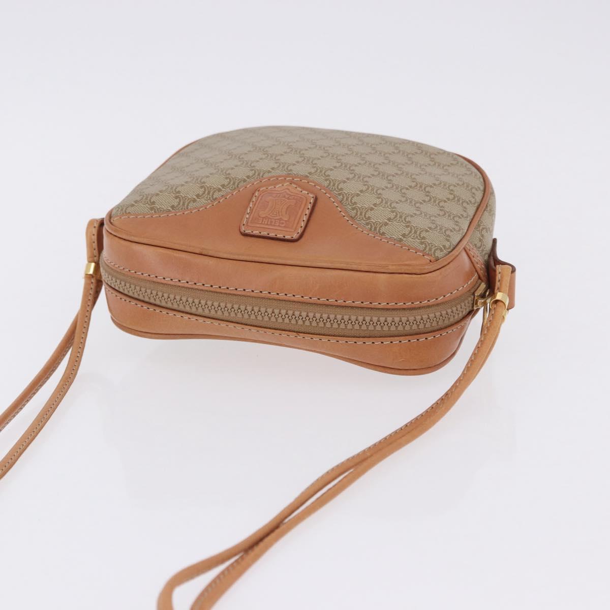 CELINE Macadam Shoulder Bag PVC Leather Beige Gold Tone Auth 202226