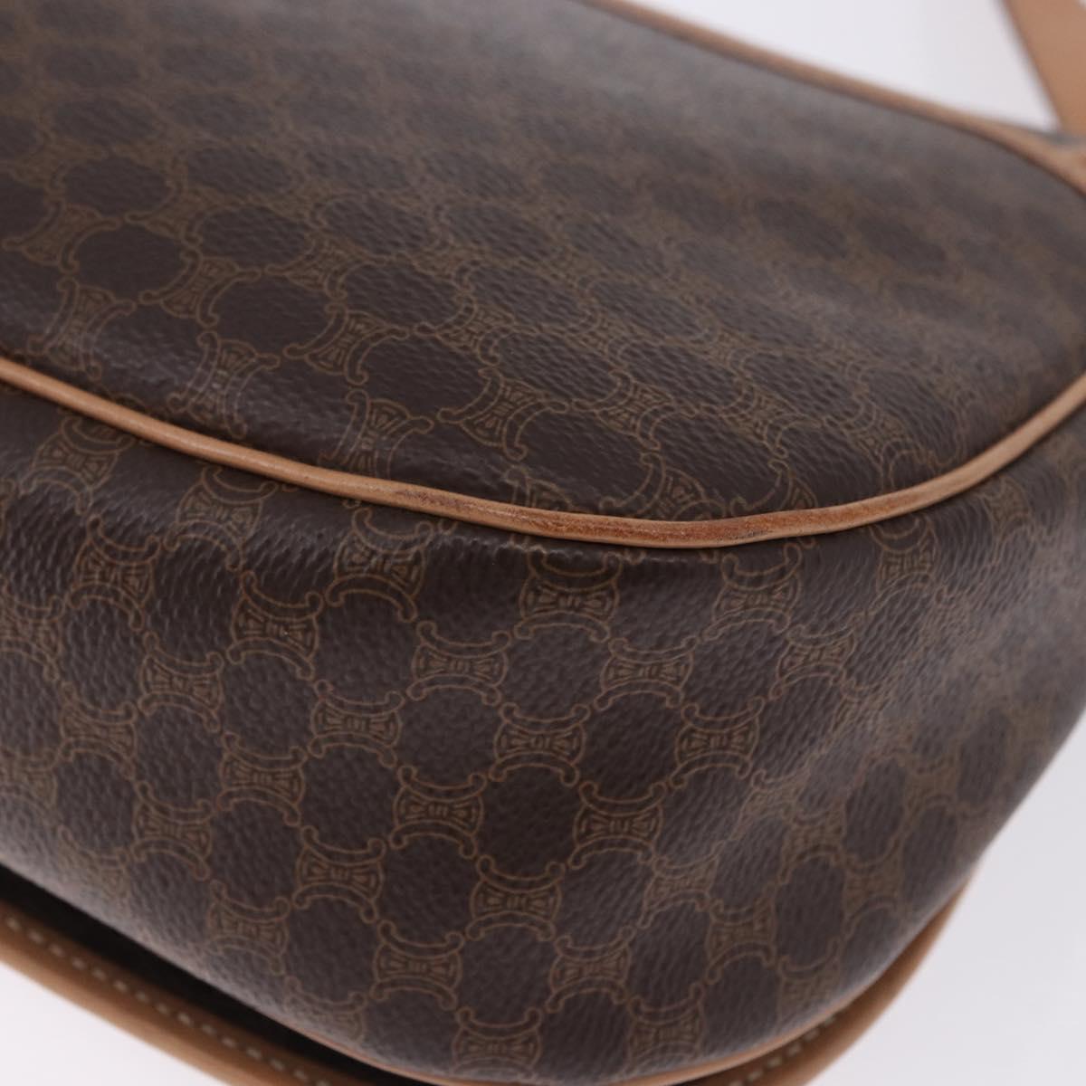 CELINE Macadam Shoulder Bag PVC Leather Brown Gold Tone Auth 202227A