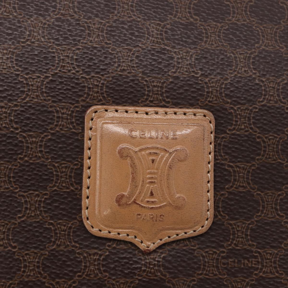 CELINE Macadam Shoulder Bag PVC Leather Brown Gold Tone Auth 202227A