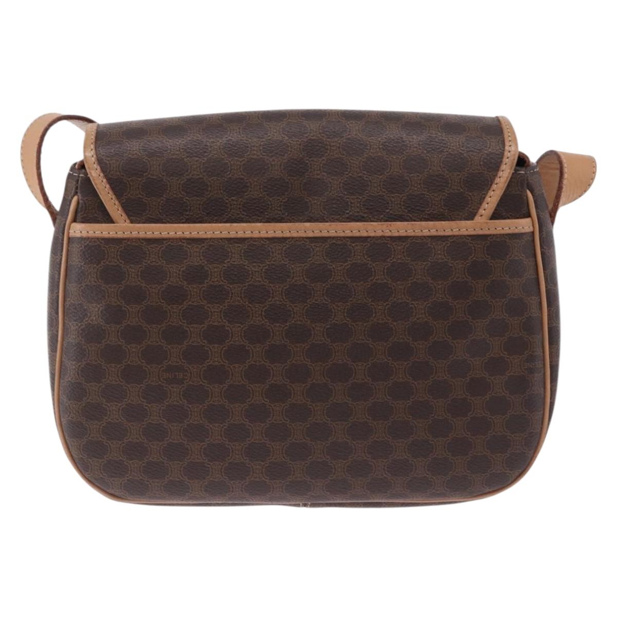 CELINE Macadam Shoulder Bag PVC Leather Brown Gold Tone Auth 202227A